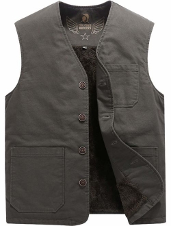 XinYangNi Men's Winter Warm Outdoor Padded Puffer Vest Thick Fleece Lined Sleeveless Jacket