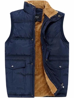 XinYangNi Men's Winter Warm Outdoor Padded Puffer Vest Thick Fleece Lined Sleeveless Jacket