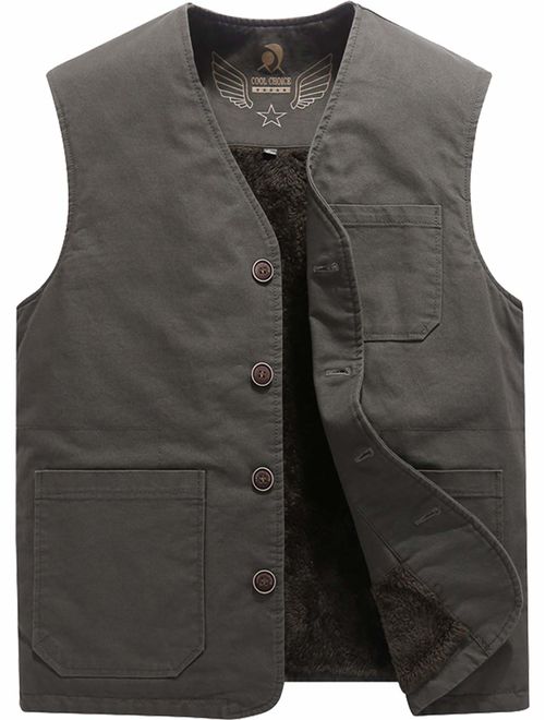 XinYangNi Men's Winter Warm Outdoor Padded Puffer Vest Thick Fleece Lined Sleeveless Jacket