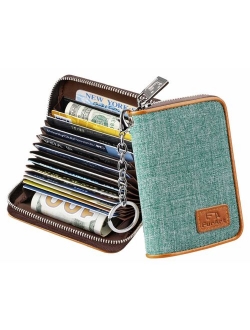 FurArt Credit Card Wallet, Zipper Card Cases Holder for Men Women, RFID Blocking, Key Chain, 15/16 Slots, Compact Size