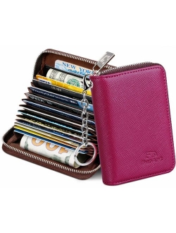 FurArt Credit Card Wallet, Zipper Card Cases Holder for Men Women, RFID Blocking, Key Chain, 15/16 Slots, Compact Size