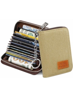 FurArt Credit Card Wallet, Zipper Card Cases Holder for Men Women, RFID Blocking, Key Chain, 15/16 Slots, Compact Size