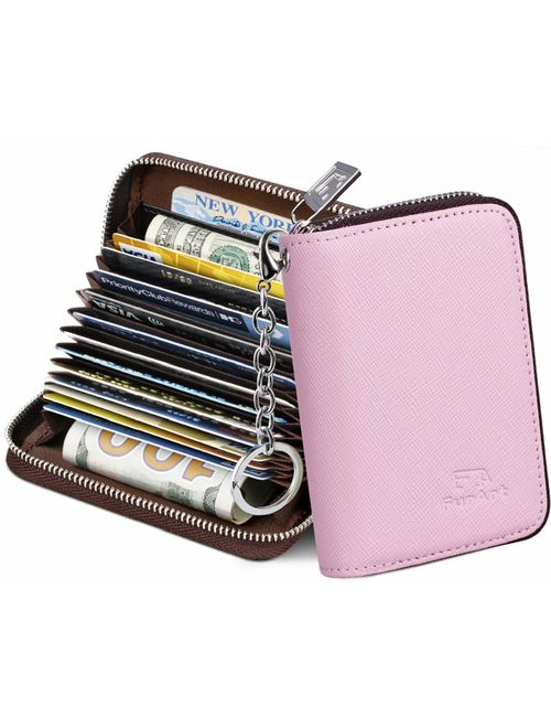 FurArt Credit Card Wallet, Zipper Card Cases Holder for Men Women, RFID Blocking, Key Chain, 15/16 Slots, Compact Size