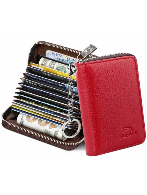 FurArt Credit Card Wallet, Zipper Card Cases Holder for Men Women, RFID Blocking, Key Chain, 15/16 Slots, Compact Size