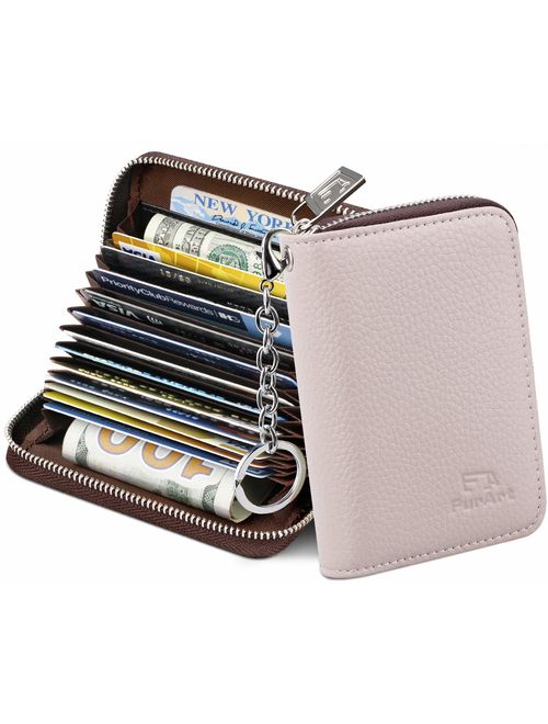 FurArt Credit Card Wallet, Zipper Card Cases Holder for Men Women, RFID Blocking, Key Chain, 15/16 Slots, Compact Size