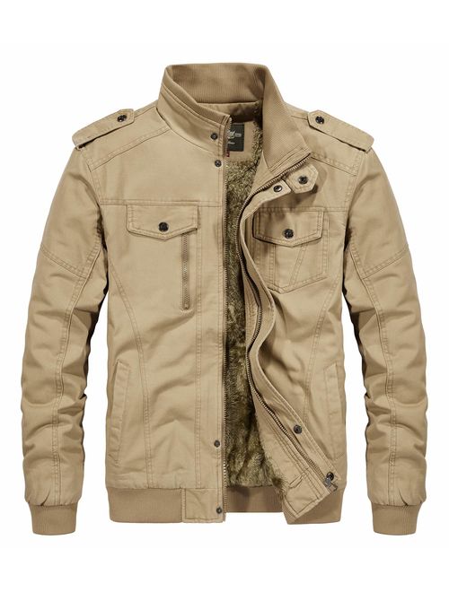 RongYue Men's Winter Thicken Cotton Military Jacket Fleece Fur Lined Outwear Coats