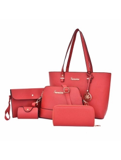Soperwillton Women Fashion Handbags Tote Bag Shoulder Bag Top Handle Satchel 5pcs Purse Set