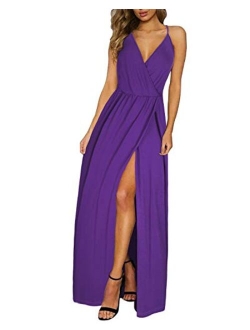 II ININ Floral Deep V-Neck Backless Front High Slit Maxi Dress for Beach Party