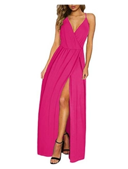 II ININ Floral Deep V-Neck Backless Front High Slit Maxi Dress for Beach Party