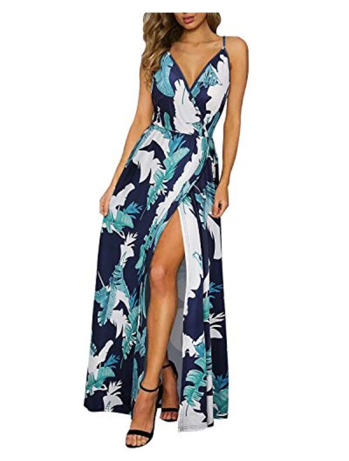 Buy II ININ Floral Deep V-Neck Backless Front High Slit Maxi Dress for ...