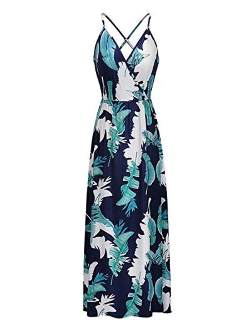 II ININ Floral Deep V-Neck Backless Front High Slit Maxi Dress for Beach Party