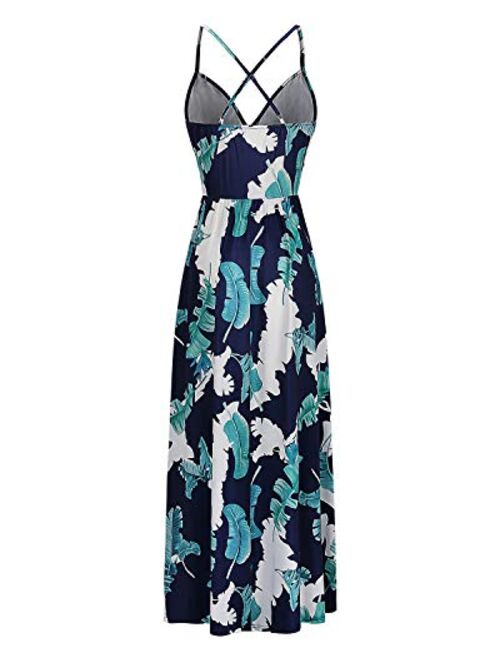 II ININ Floral Deep V-Neck Backless Front High Slit Maxi Dress for Beach Party