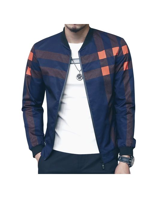 LOGEEYAR Men's Bomber Jacket Casual Slim Fit Printed Outerwear Coat