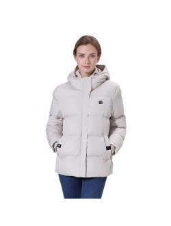 [2019 New] Women's Heated Jacket with Battery Pack, Thicken Heated Coat with Adjustable Hood Water&Wind Resistant