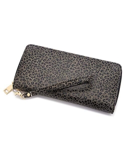 WOZEAH Women's RFID Blocking PU Leather Zip Around Wallet Clutch Large Travel Purse