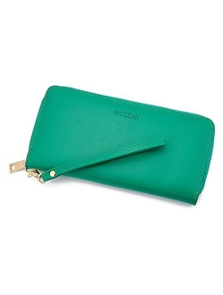 WOZEAH Women's RFID Blocking PU Leather Zip Around Wallet Clutch Large Travel Purse