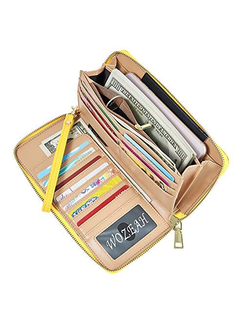 WOZEAH Women's RFID Blocking PU Leather Zip Around Wallet Clutch Large Travel Purse