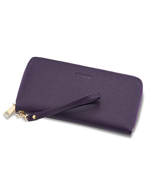 WOZEAH Women's RFID Blocking PU Leather Zip Around Wallet Clutch Large Travel Purse