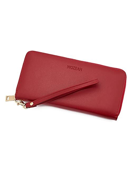 WOZEAH Women's RFID Blocking PU Leather Zip Around Wallet Clutch Large Travel Purse