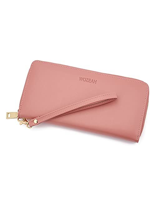 WOZEAH Women's RFID Blocking PU Leather Zip Around Wallet Clutch Large Travel Purse