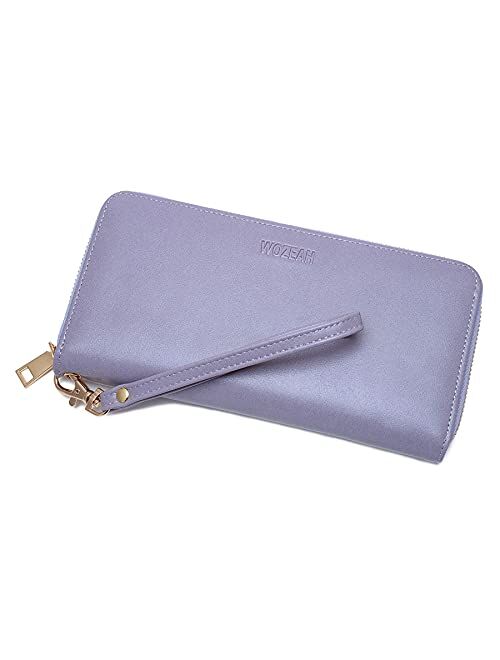 WOZEAH Women's RFID Blocking PU Leather Zip Around Wallet Clutch Large Travel Purse