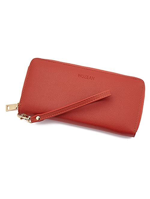 WOZEAH Women's RFID Blocking PU Leather Zip Around Wallet Clutch Large Travel Purse