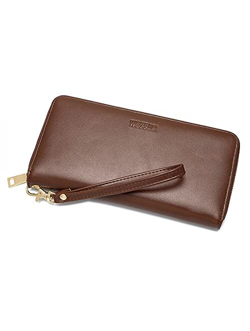 WOZEAH Women's RFID Blocking PU Leather Zip Around Wallet Clutch Large Travel Purse