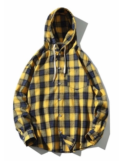 Lavnis Men's Plaid Hooded Shirts Casual Long Sleeve Lightweight Shirt Jackets