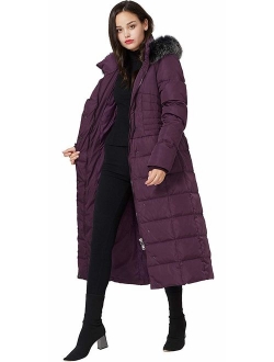 Molodo Women's Long Down Coat with Fur Hood Maxi Down Parka Puffer Jacket