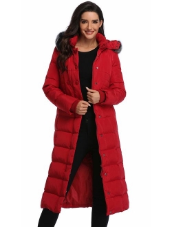 Molodo Women's Long Down Coat with Fur Hood Maxi Down Parka Puffer Jacket