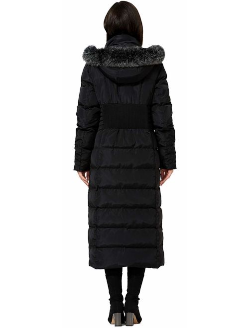 Buy Molodo Women's Long Down Coat with Fur Hood Maxi Down Parka Puffer ...