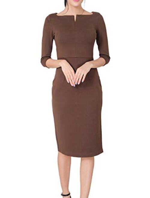 Marycrafts Women's Work Office Business Square Neck Sheath Midi Dress