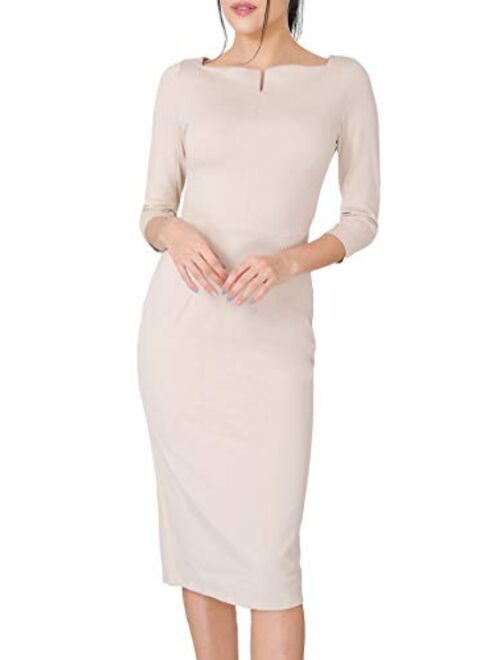 Marycrafts Women's Work Office Business Square Neck Sheath Midi Dress