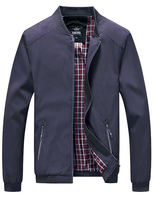 Tanming Men's Color Block Slim Casual Thin Lightweight Bomber Jacket