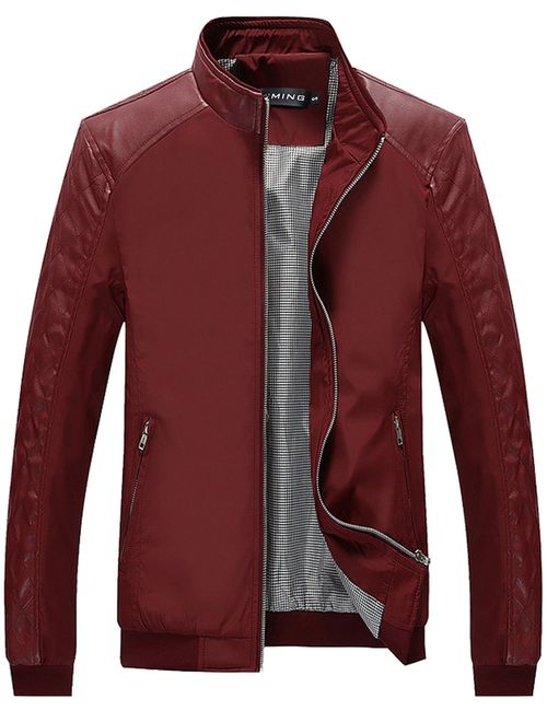 Tanming Men's Color Block Slim Casual Thin Lightweight Bomber Jacket