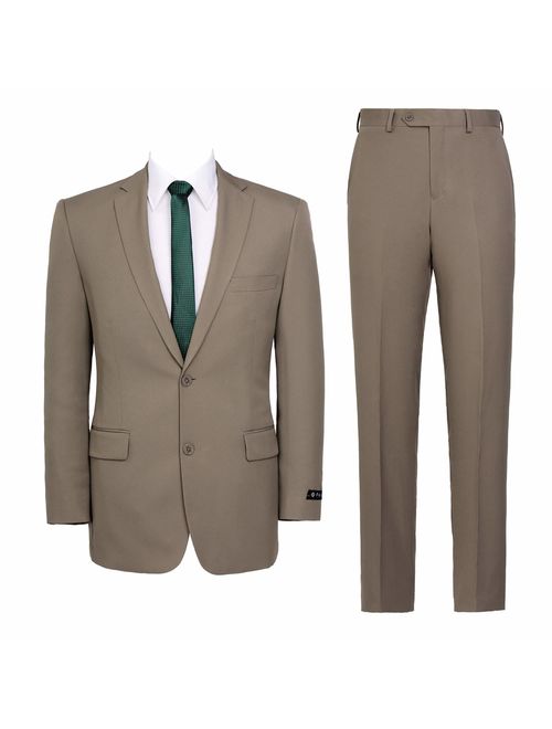 Pio Lorenzo Men's 2-Piece Classic Fit Solid Color Single Breasted 2 Buttons Suit