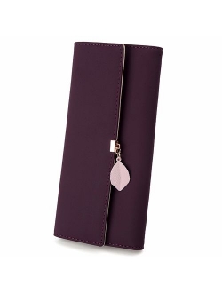 Wallet for Women PU Leather Leaf Pendant Card Holder Phone Checkbook Organizer Zipper Coin Purse