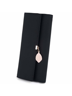 Wallet for Women PU Leather Leaf Pendant Card Holder Phone Checkbook Organizer Zipper Coin Purse