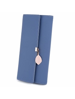 Wallet for Women PU Leather Leaf Pendant Card Holder Phone Checkbook Organizer Zipper Coin Purse