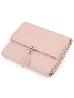 Small Wallet for Women PU Leather Leaf Pendant Card Holder Organizer Zipper Coin Purse