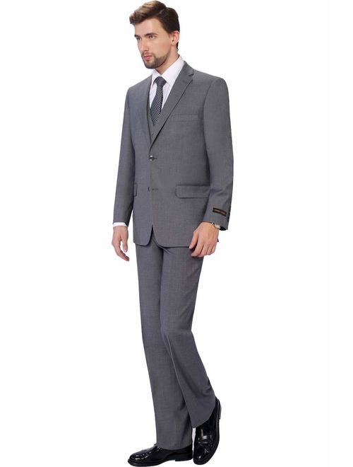 P&L Men's 3-Piece Classic Fit Vest Suit Jacket & Expandable Waist Dress Flat Pants