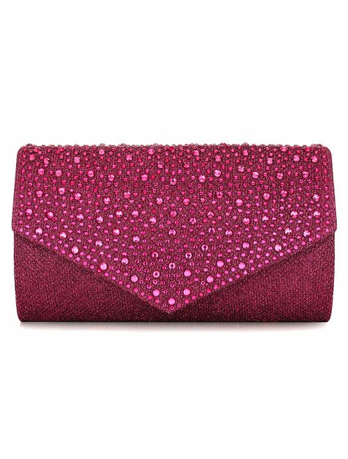 CurvChic Women Evening Bag Clutch Rhinestone Envelope Party Handbag Bridal Prom Purse