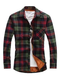 Men's Casual Long Sleeve Fleece Lined Plaid Flannel Buttoned Overshirts Jacket