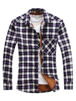 Men's Casual Long Sleeve Fleece Lined Plaid Flannel Buttoned Overshirts Jacket