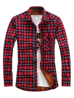 Men's Casual Long Sleeve Fleece Lined Plaid Flannel Buttoned Overshirts Jacket