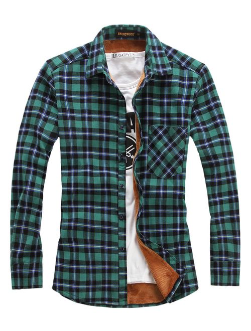 chouyatou Men's Casual Long Sleeve Fleece Lined Plaid Flannel Buttoned Overshirts Jacket