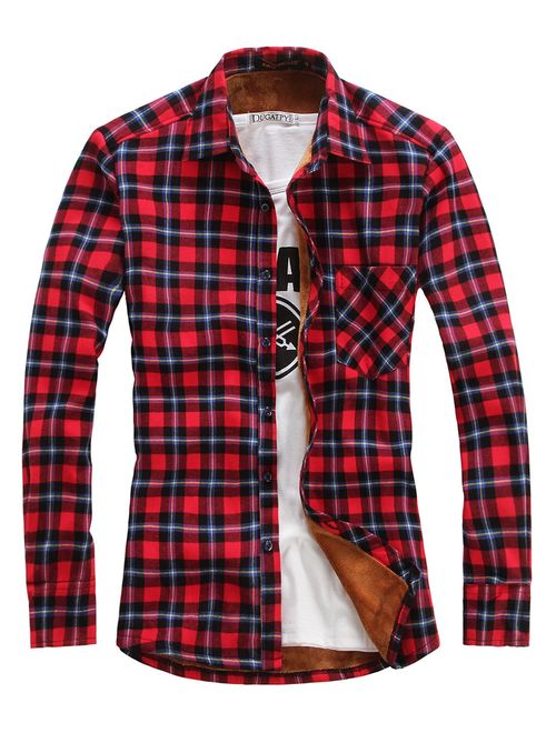 chouyatou Men's Casual Long Sleeve Fleece Lined Plaid Flannel Buttoned Overshirts Jacket