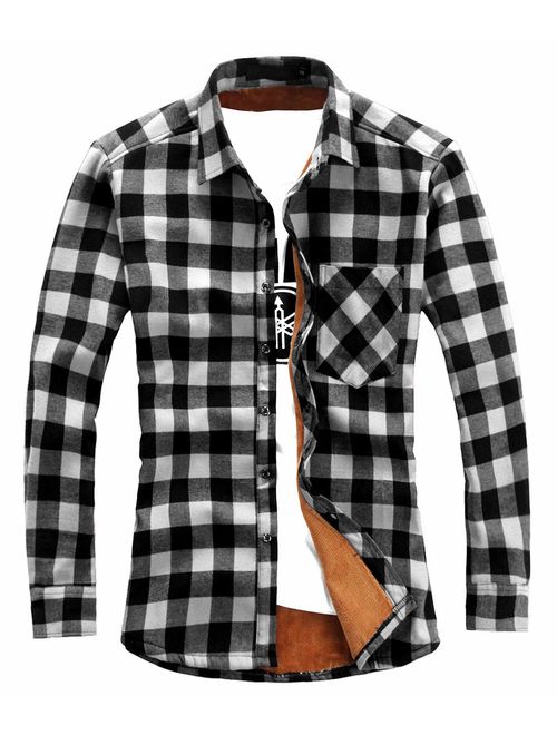 chouyatou Men's Casual Long Sleeve Fleece Lined Plaid Flannel Buttoned Overshirts Jacket