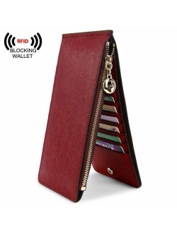 YALUXE Wallet for Women RFID Blocking Genuine Leather Multi Card Organizer with Zipper Pocket