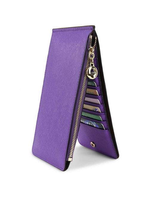 YALUXE Wallet for Women RFID Blocking Genuine Leather Multi Card Organizer with Zipper Pocket